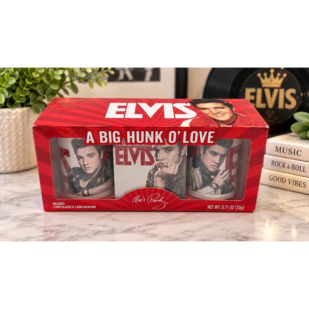 Elvis Presley A Big Hunk O' Love 3 Shot Glass Gift Set Collectible NOT FOR FOOD